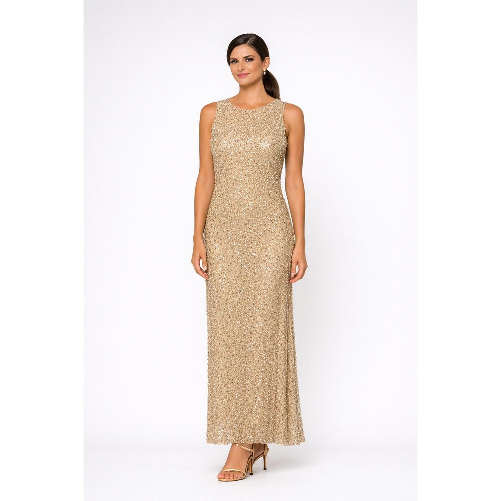 Vintage Stenay Silk Beaded Gown Womens 6 Champagne Blush Sleeveless Formal Event
